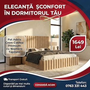 Pat Adela Crem Catifea Premium cu Noptiere Tapitate Ofertă limitată Promoție mobilă dormitor