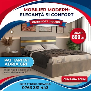 Pat Tapitat Adria Gri Transport oriunde în România Dormitor modern preț avantajos