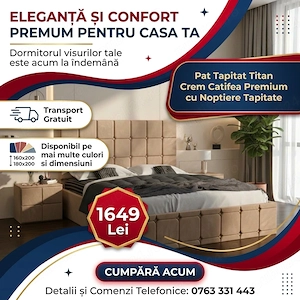 Pat Tapitat Titan Crem Catifea Premium cu Noptiere Tapitate Trimite mesaj Mobilier pentru dormitor p