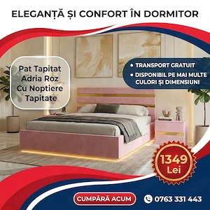 Pat Tapitat Adria Roz Cu Noptiere Tapitate  Materiale de calitate Promoție mobilier dormitor