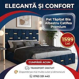 Pat Tapitat Bia Albastru Catifea Premium Contactează-ne Descoperă astăzi seturi dormitor complete