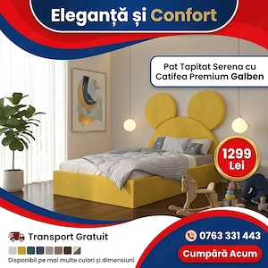 Pat Tapitat Serena cu Catifea Premium Galben Trimite mesaj Descoperă chiar azi seturi dormitor compl