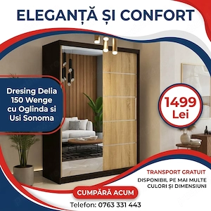 Dresing Delia 150 Wenge cu Oglinda si Usi Sonoma Stoc limitat Mobilă dormitor preț bun