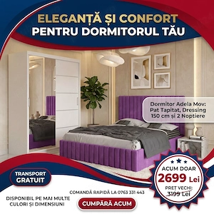 Dormitor Adela Mov Cu Pat Tapitat Dressing 150 Si 2 Noptiere Model popular Vezi astăzi dormitoare mo