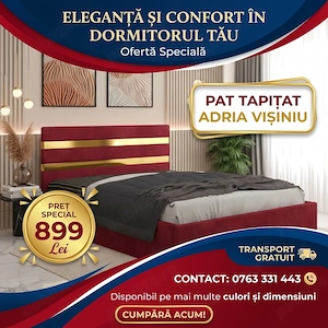 Pat Tapitat Adria Visiniu Stoc limitat Dormitor premium ofertă specială