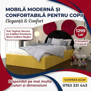 Pat Tapitat Serena cu Catifea Premium Rosu Galben Negru Model popular Model elegantă