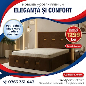 Pat Tapitat Rhea Maro Catifea Premium  Calitate premium Variantă deosebită