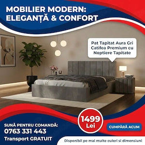 Pat Tapitat Aura Gri Catifea Premium cu Noptiere Tapitate Livrare în toată țara Colecție modernă