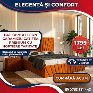 Pat Tapitat Leon Caramiziu Catifea Premium Cu Noptiere Tapitate Contactează-ne Vezi astăzi dormitoar