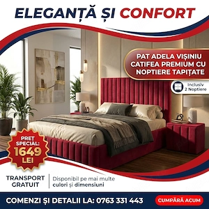 Pat Adela Visiniu Catifea Premium cu Noptiere Tapitate Trimite mesaj Promoție mobilier dormitor