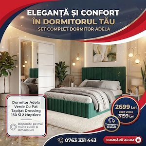 Dormitor Adela Verde Cu Pat Tapitat Dressing 150 Si 2 Noptiere  Calitate premium Mobilă dormitor pro