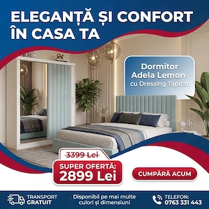 Dormitor Adela Lemon cu Dressing Tapitat Livrare rapidă Model elegantă