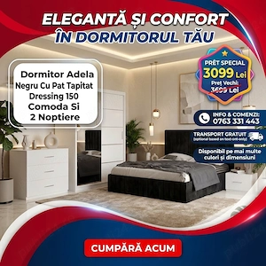 Dormitor Adela Negru Cu Pat Tapitat Dressing 150 Comoda Si 2 Noptiere  Materiale de calitate Model d