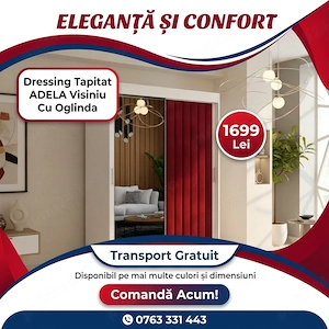 Dressing Tapitat ADELA Visiniu Cu Oglinda Stoc limitat Reduceri mobilă dormitor