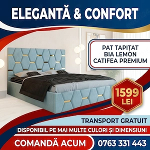 Pat Tapitat Bia Lemon Catifea Premium  Calitate premium Alege astăzi mobilier dormitor