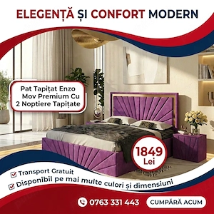 Pat Tapitat Enzo Mov Premium Cu 2 Noptiere Tapitate  Design modern Vezi astăzi seturi dormitor compl