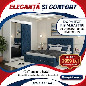 Dormitor Iris Albastru cu Dressing Tapitat si 2 Noptiere Livrare în toată țara Alege acum mobilă pen