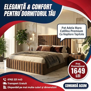 Pat Adela Maro Catifea Premium Cu Noptiere Tapitate Model popular Dormitor modern preț avantajos