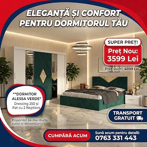 Dormitor Alessa Verde Dressing 250 Si Pat cu 2 Noptiere Transport rapid Vezi astăzi mobilă pentru do