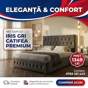 Pat Tapitat Iris Gri Catifea Premium În stoc Descoperă rapid mobilă pentru dormitor