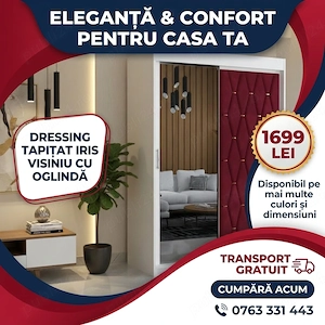 Dressing Tapitat Iris Visiniu Cu Oglinda Disponibil acum Alege astăzi seturi dormitor complete