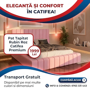 Pat Tapitat Rubin Roz Catifea Premium Model popular Reduceri dormitoare