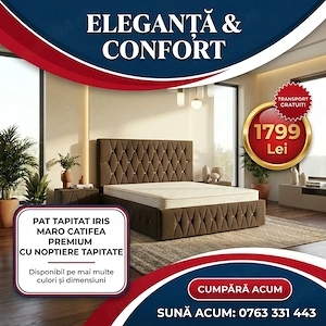 Pat Tapitat Iris Maro Catifea Premium Cu Noptiere Tapitate Disponibil acum Promoție dormitoare