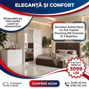 Dormitor Adela Maro Cu Pat Tapitat Dressing 150 Comoda Si 2 Noptiere Livrare în toată țara Dormitor 