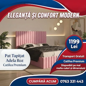 Pat Tapitat Adela Roz Catifea Premium Stoc limitat Vezi astăzi dormitoare moderne