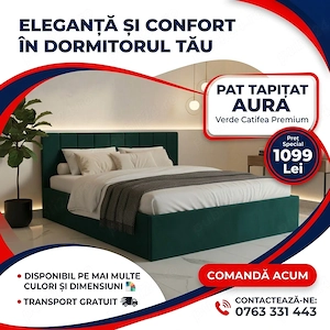 Pat Tapitat Aura Verde Catifea Premium Ofertă limitată Reduceri mobilă dormitor