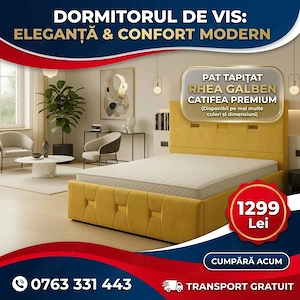 Pat Tapitat Rhea Galben Catifea Premium Comandă acum Variantă premium