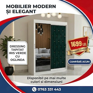Dressing Tapitat Iris Verde Cu Oglinda Livrare în toată țara Variantă elegantă