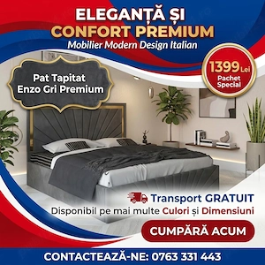 Pat Tapitat Enzo Gri Premium Scrie-ne pentru detalii Dormitor nou la ofertă