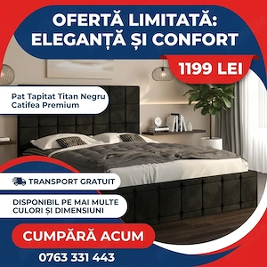 Pat Tapitat Titan Negru Catifea Premium  Calitate premium Model elegantă