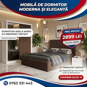 Dormitor Adela Maro cu Dressing Tapitat Scrie-ne pentru detalii Comandă astăzi mobilier dormitor