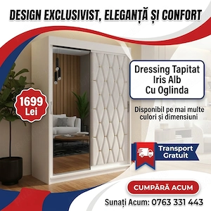 Dressing Tapitat Iris Alb Cu Oglinda Contactează-ne Reduceri dormitoare