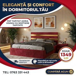 Pat Tapitat Adria Visiniu Cu Noptiere Tapitate  Design modern Dormitor elegant super ofertă