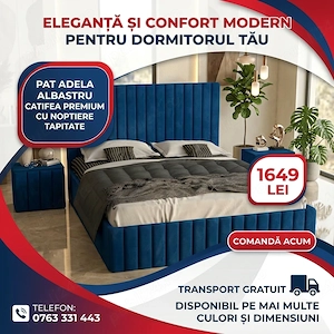 Pat Adela Albastru Catifea Premium cu Noptiere Tapitate Ofertă limitată Vezi chiar azi mobilă pentru