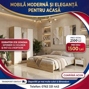 Dormitor Zoe Sonoma Sifonier cu Oglinda si Pat cu 2 Noptiere Transport rapid Dormitor nou super ofer