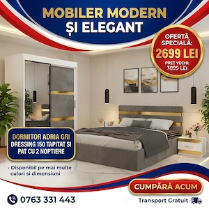 Dormitor Adria Gri Dressing 150 Tapitat Si Pat cu 2 Noptiere Comandă acum Dormitor modern promoție