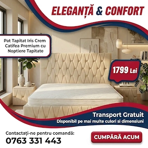 Pat Tapitat Iris Crem Catifea Premium cu Noptiere Tapitate Transport rapid Dormitor premium promoție