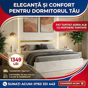Pat Tapitat Adria Alb Cu Noptiere Tapitate  Model elegant Profită de astăzi mobilier dormitor