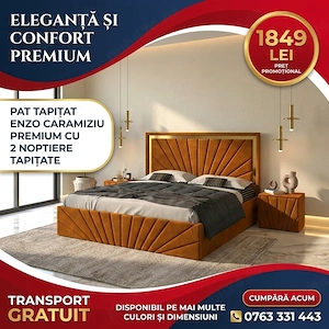 Pat Tapitat Enzo Caramiziu Premium Cu 2 Noptiere Tapitate Comandă acum Dormitor premium la ofertă