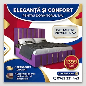 Pat Tapitat Crystal Mov  Design modern Dormitor nou super ofertă