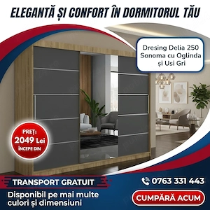 Dresing Delia 250 Sonoma cu Oglinda si Usi Gri  Calitate premium Descoperă chiar azi mobilă pentru d