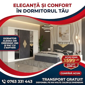 Dormitor Alessa Gri Dressing 250 Si Pat cu 2 Noptiere Transport oriunde în România Colecție modernă
