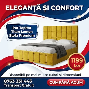 Pat Tapitat Titan Lemon Stofa Premium Transport oriunde în România Model modernă