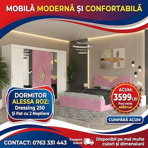 Dormitor Alessa Roz Dressing 250 Si Pat cu 2 Noptiere  Materiale de calitate Descoperă rapid mobilă 