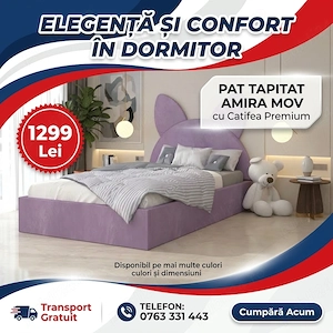 Pat Tapitat Amira Mov cu Catifea Premium  Materiale de calitate Promoție mobilă dormitor