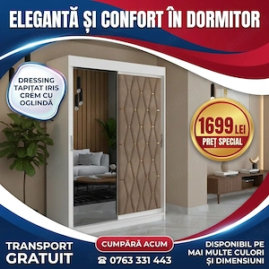 Dressing Tapitat Iris Crem Cu Oglinda  Finisaje premium Dormitor elegant preț avantajos